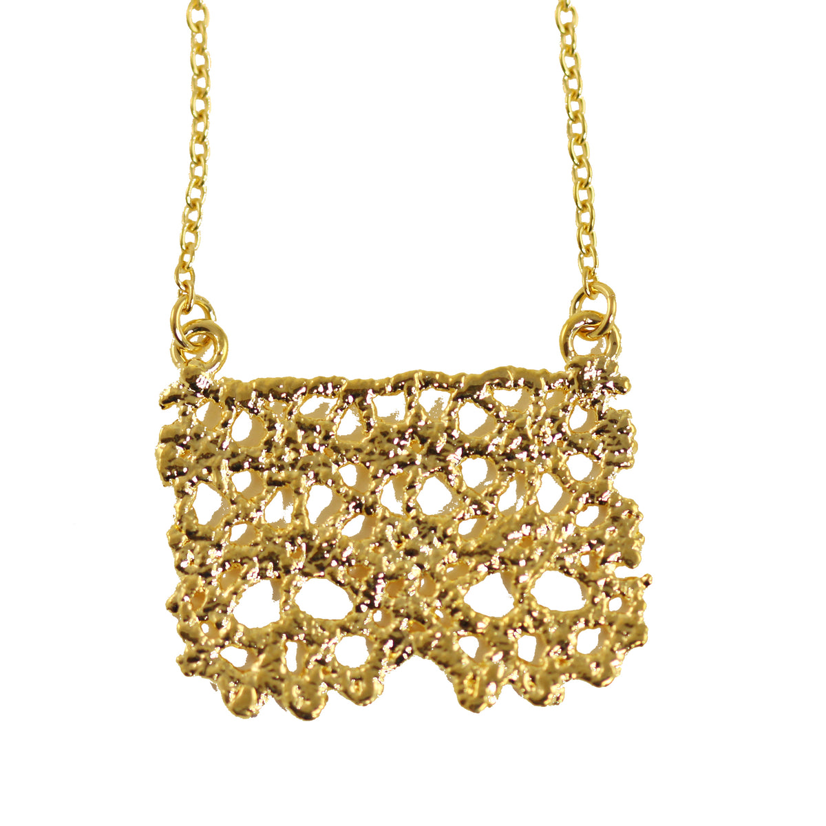 Swedish lace pendant necklace dipped in 24k gold.