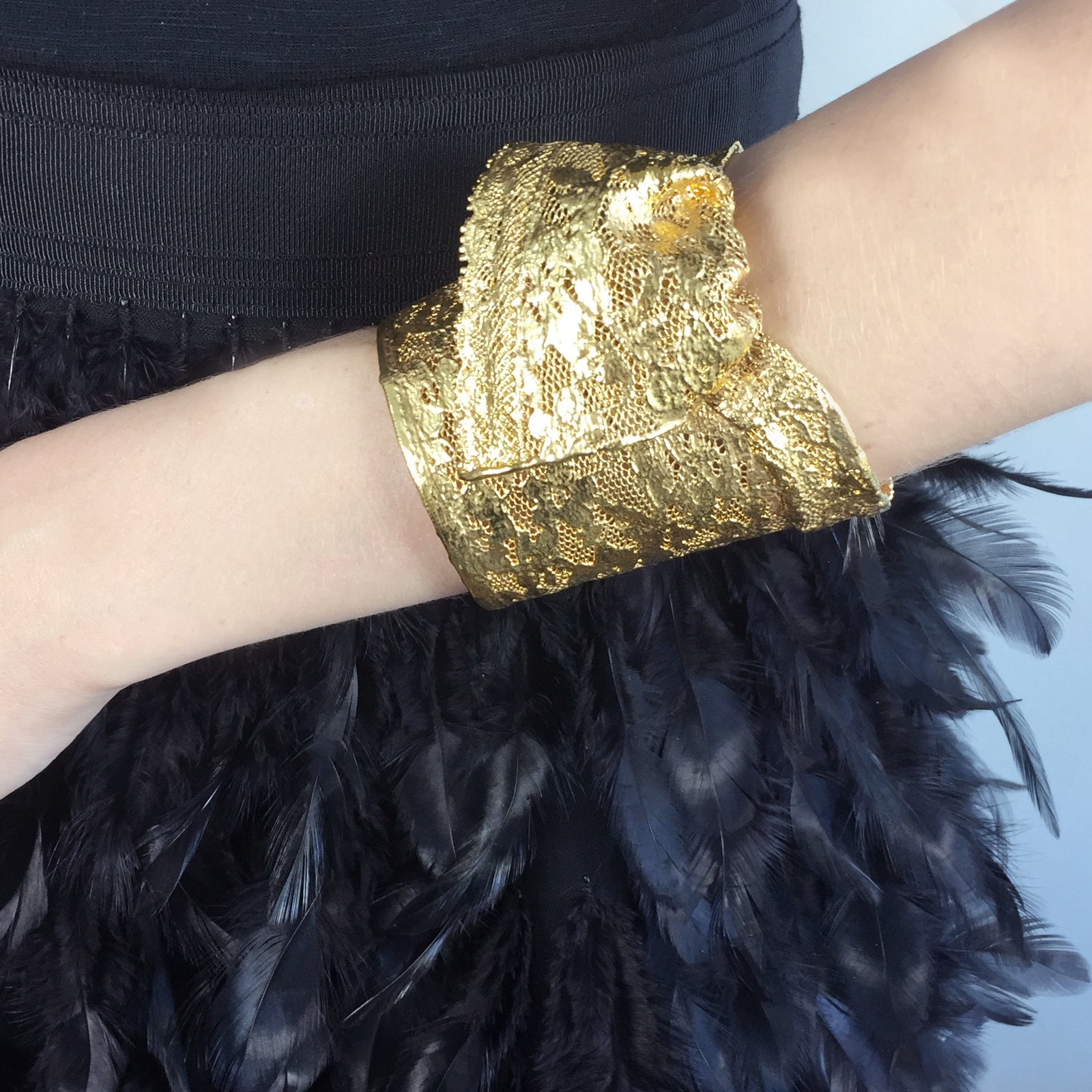 Ascot - statement lace cuff bracelet in 24k gold