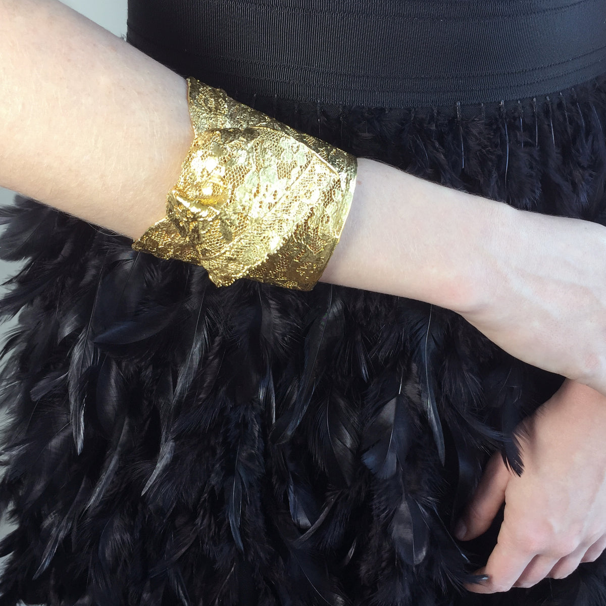 Ascot - statement lace cuff bracelet in 24k gold