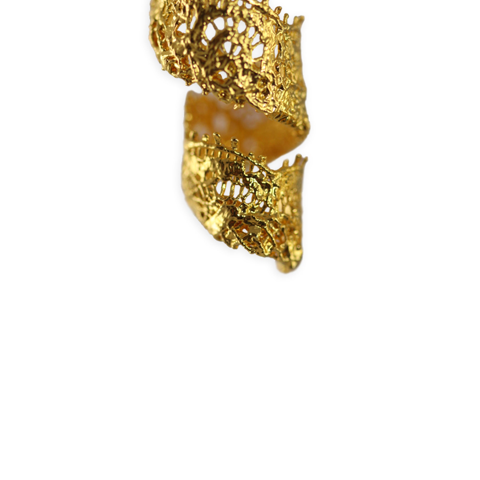 Azeline lace swirl earrings in 24k gold.