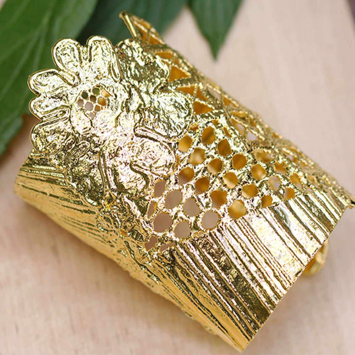 Carmen - Tall lace cuff bracelet in 24k gold
