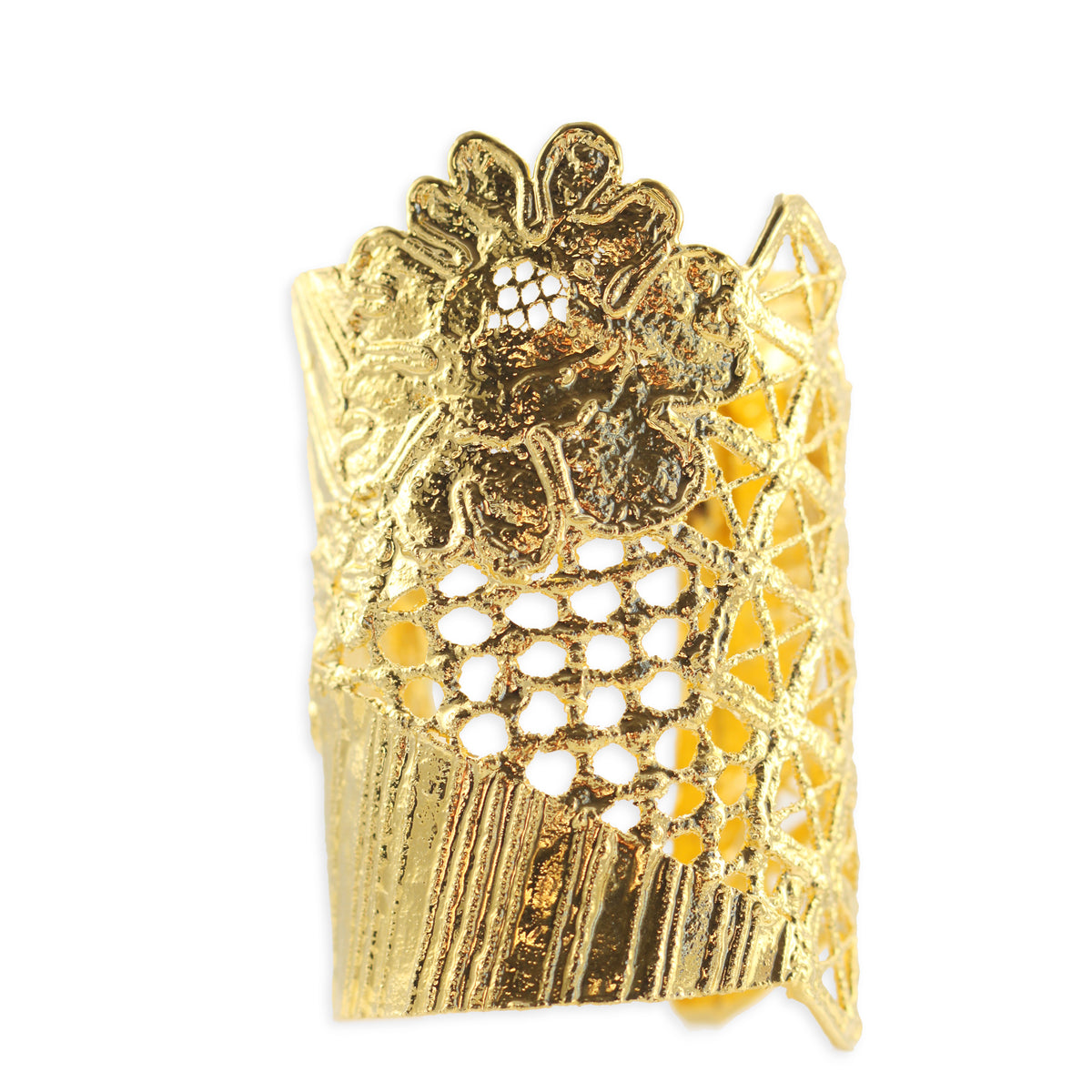 Carmen - Tall lace cuff bracelet in 24k gold