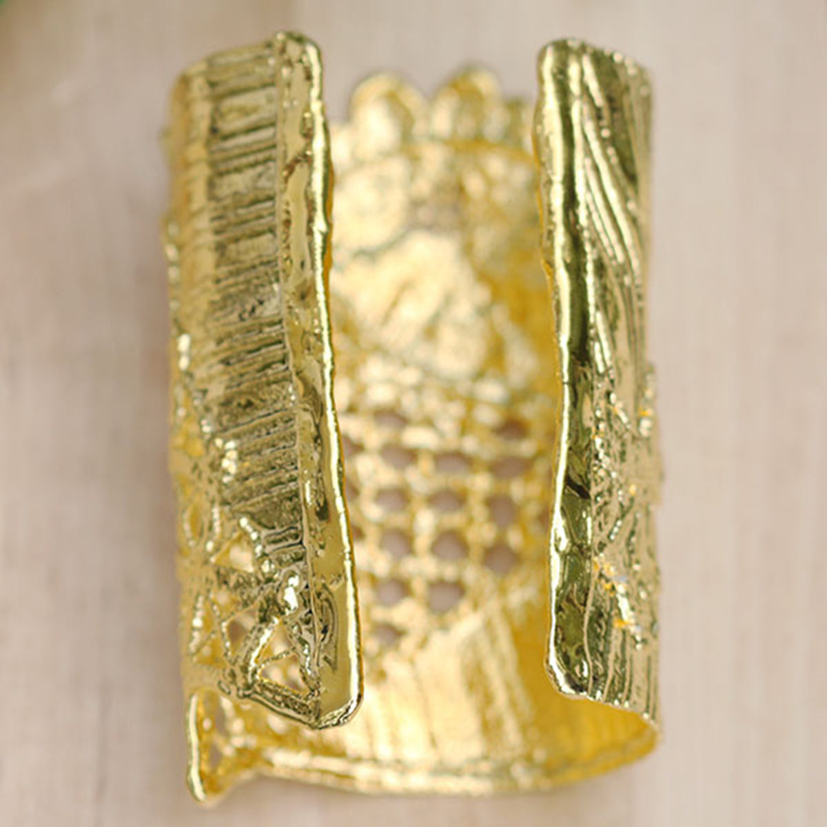 Carmen - Tall lace cuff bracelet in 24k gold