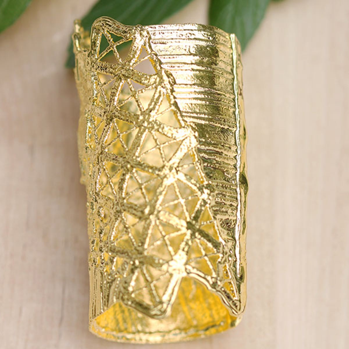 Carmen - Tall lace cuff bracelet in 24k gold