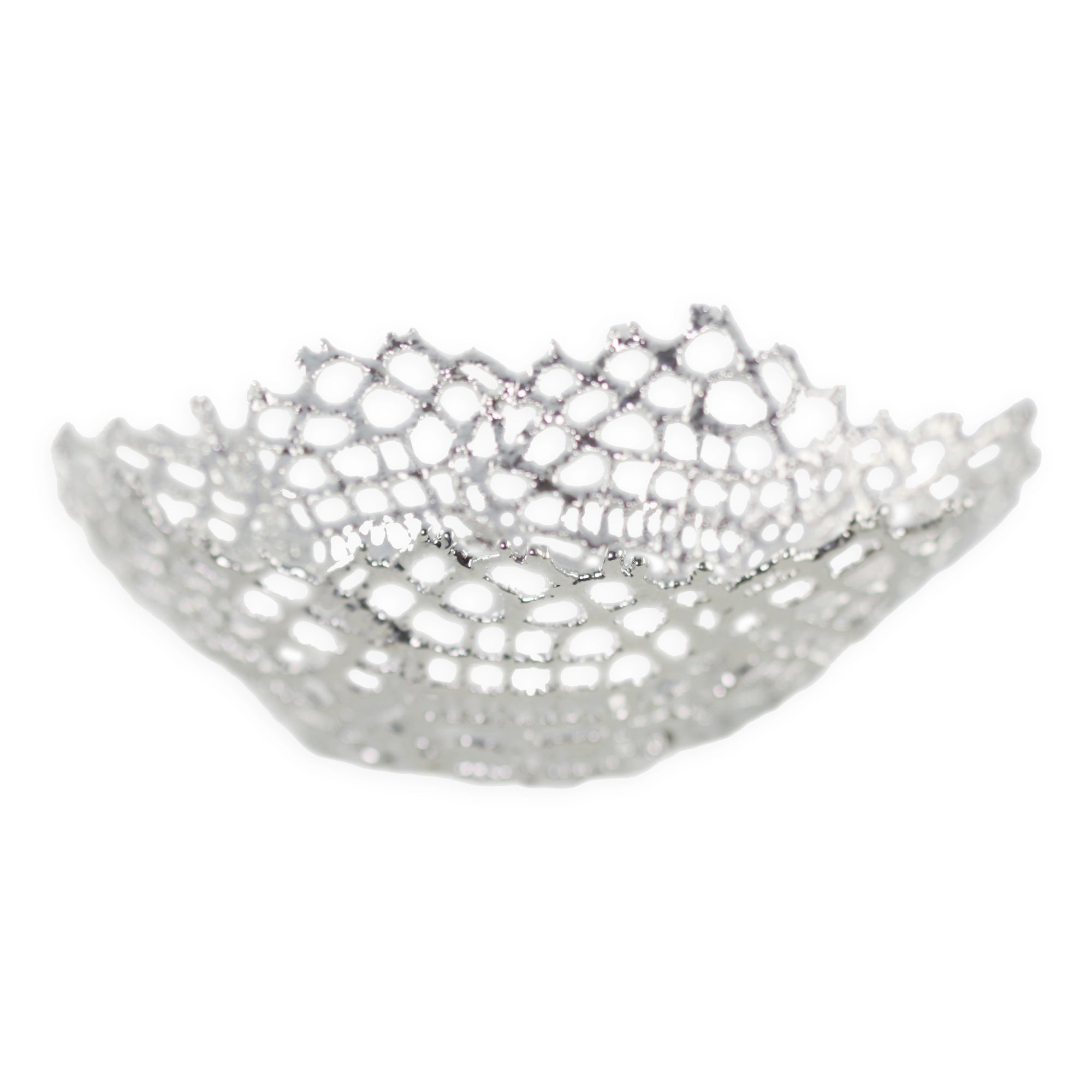 Lace crown head piece in sterling silver worn by a model.