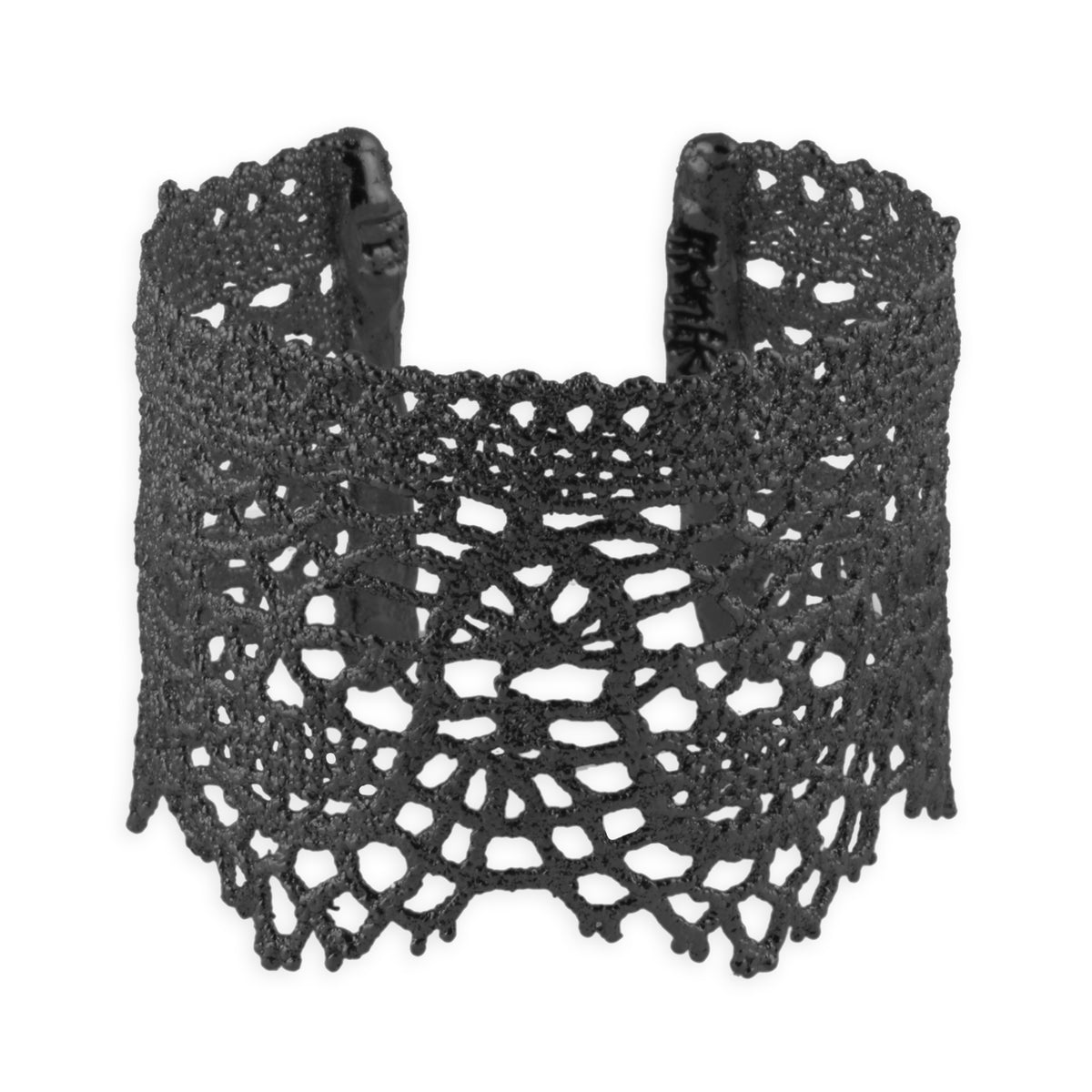Intricate and exquisite lace cuff bracelet in oxidized sterling silver.