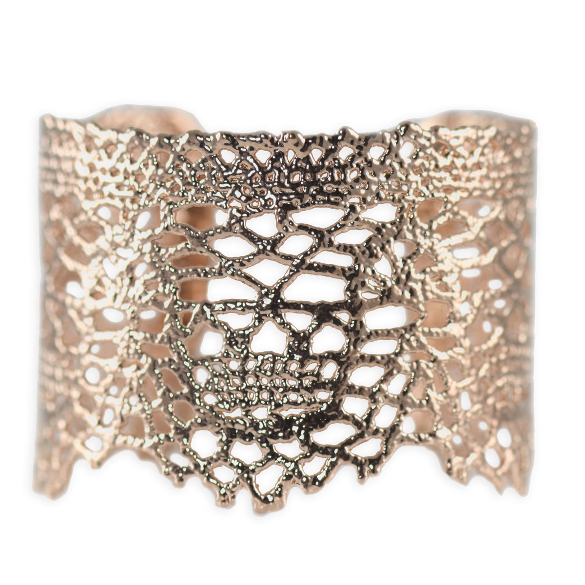 Intricate and exquisite lace cuff bracelet in rose gold.