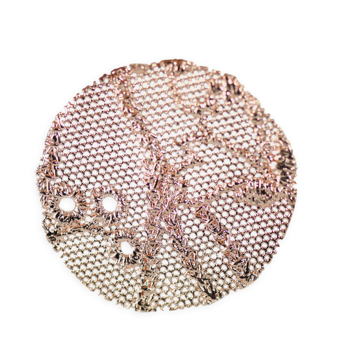 Exquisite lace earrings with triple circles in rose gold.