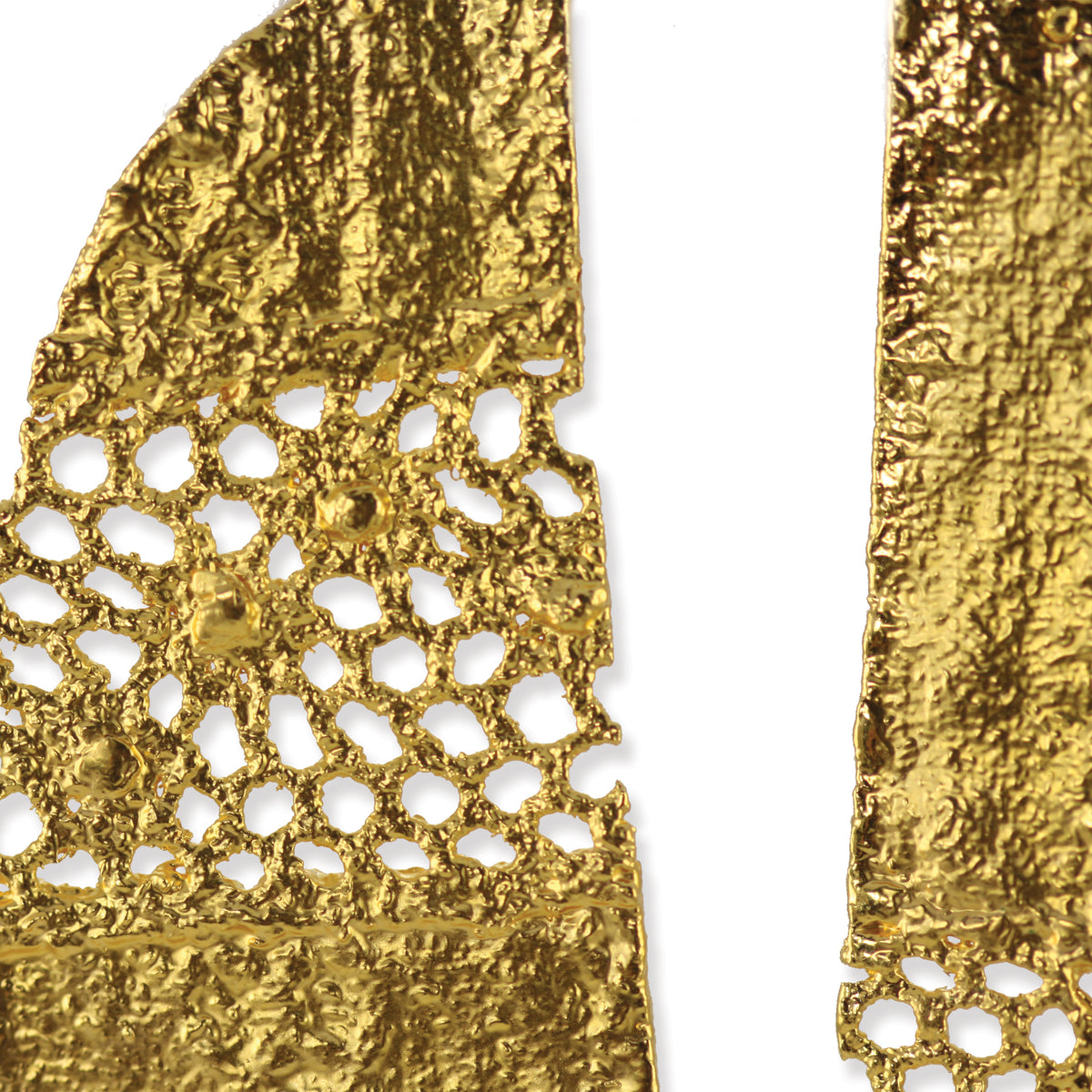 Lace detail of half moon earrings in 24k gold.