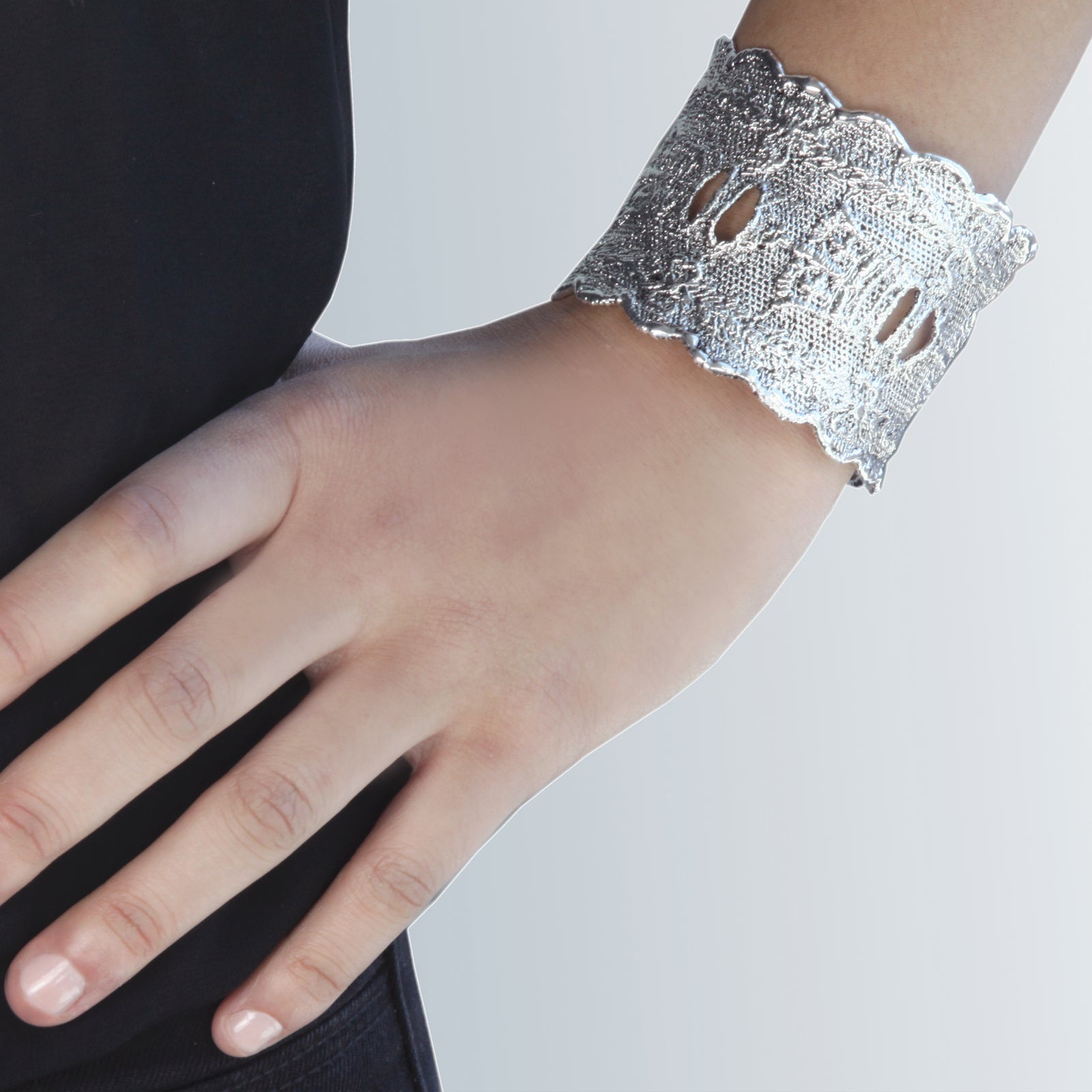 Lace cuff bracelet Elizabeth made with rare royal British lace dipped in sterling silver.
