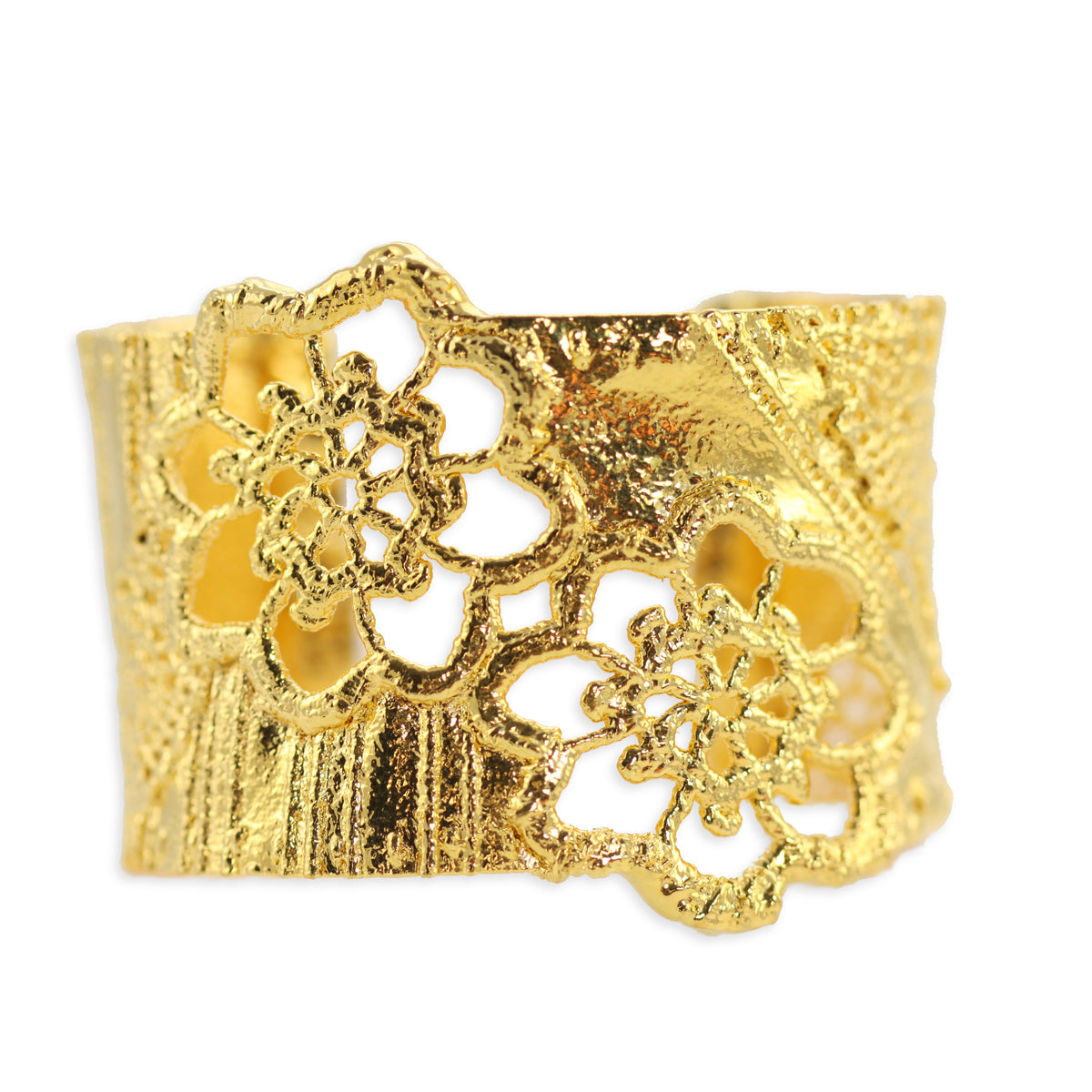 Esperanza lace cuff bracelet dipped in 24k gold.