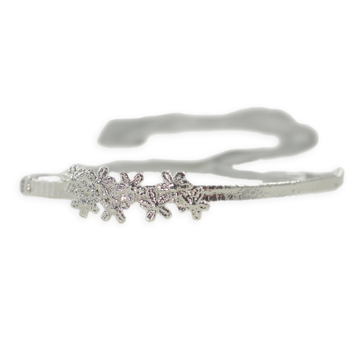 Flower lace hairband in sterling silver with silk ribbons.