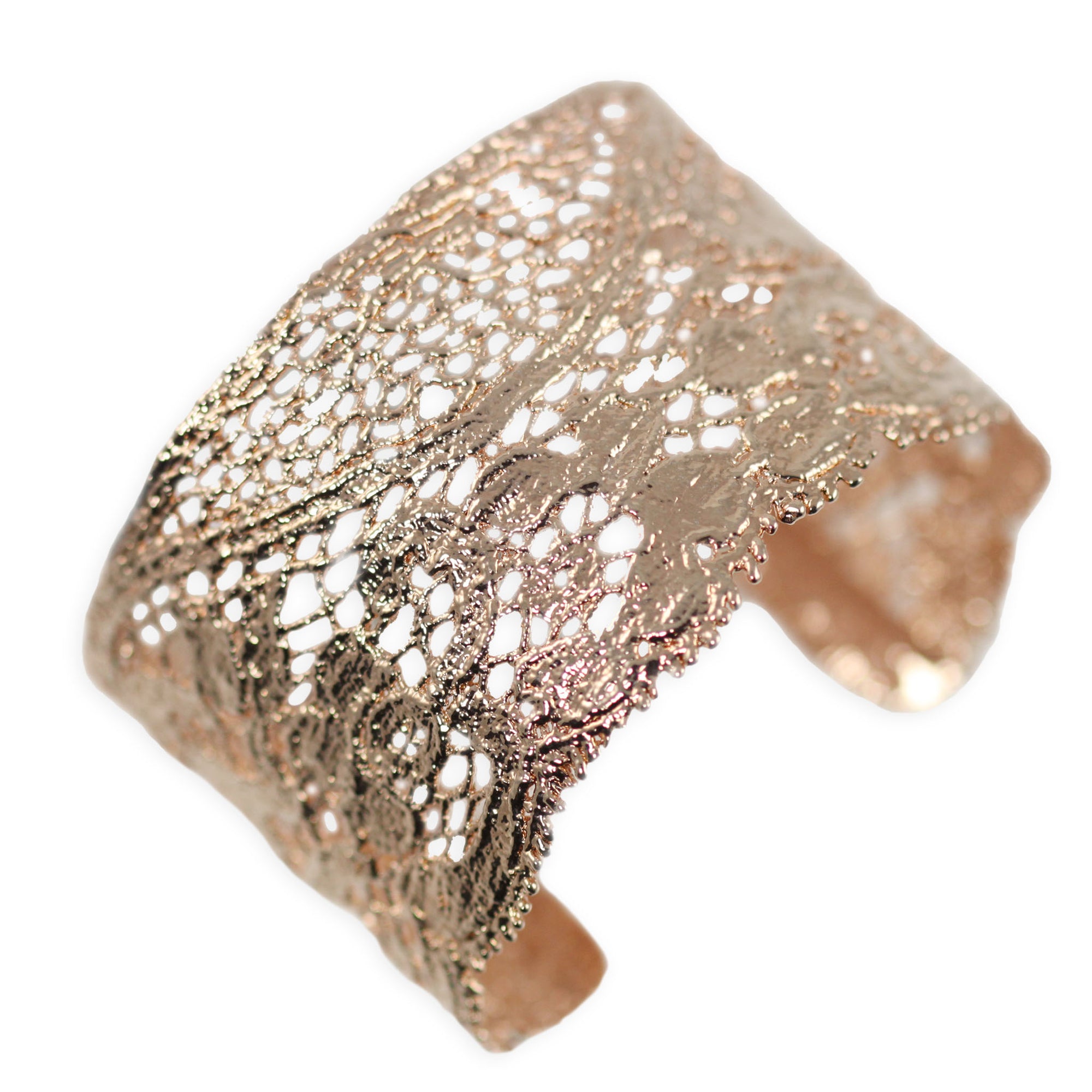 Stunning Cuff bracelet made from antique lace dipped in rose gold.