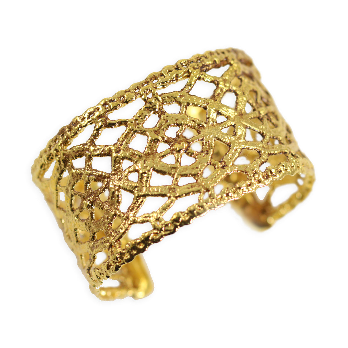 Top view of Classic Cuff bracelet made from Antique lace dipped in 24k gold.