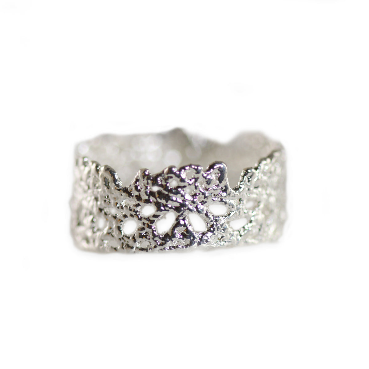 Lace crown ring in sterling silver with real lace inside.