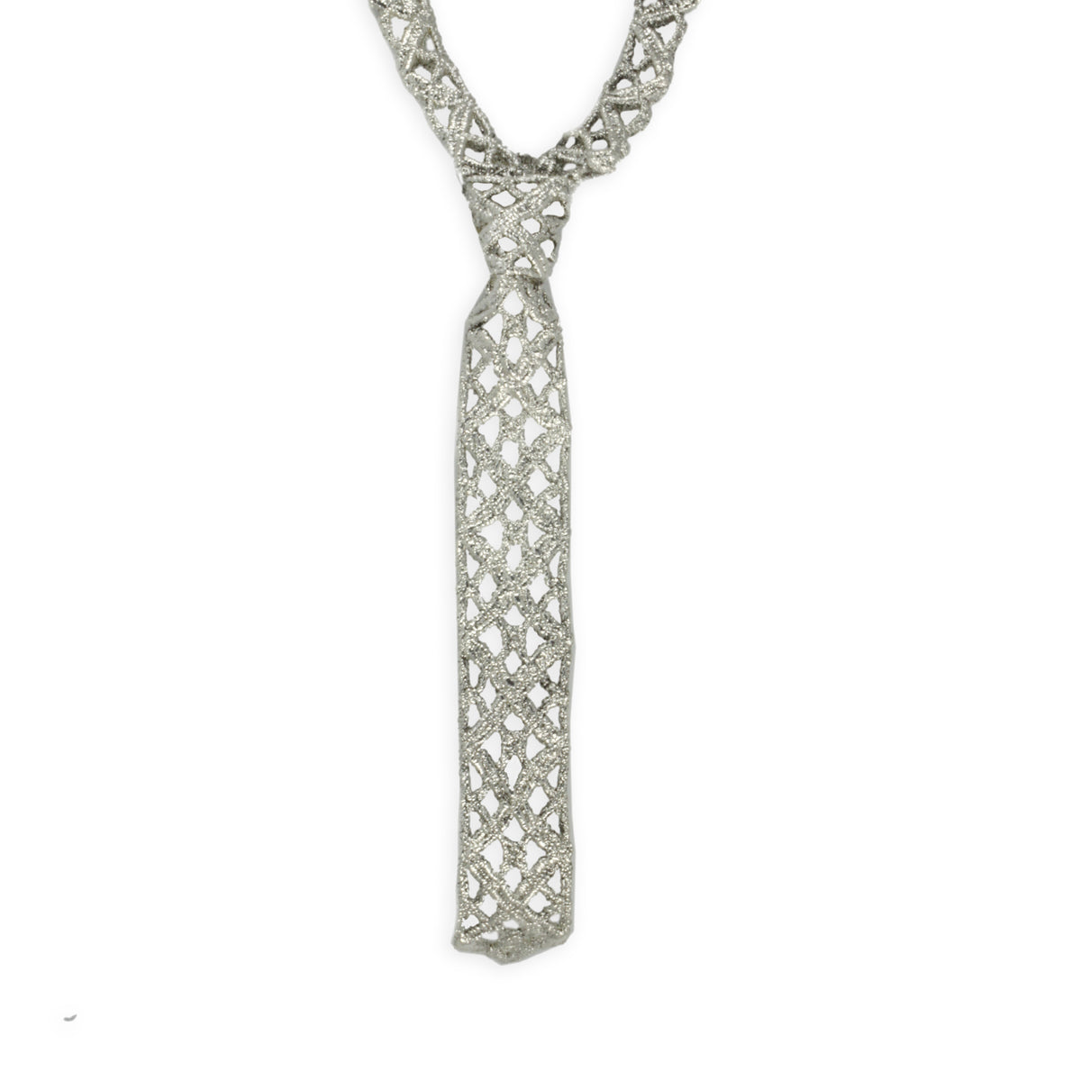 Lace tie necklace in dipped sterling silver.