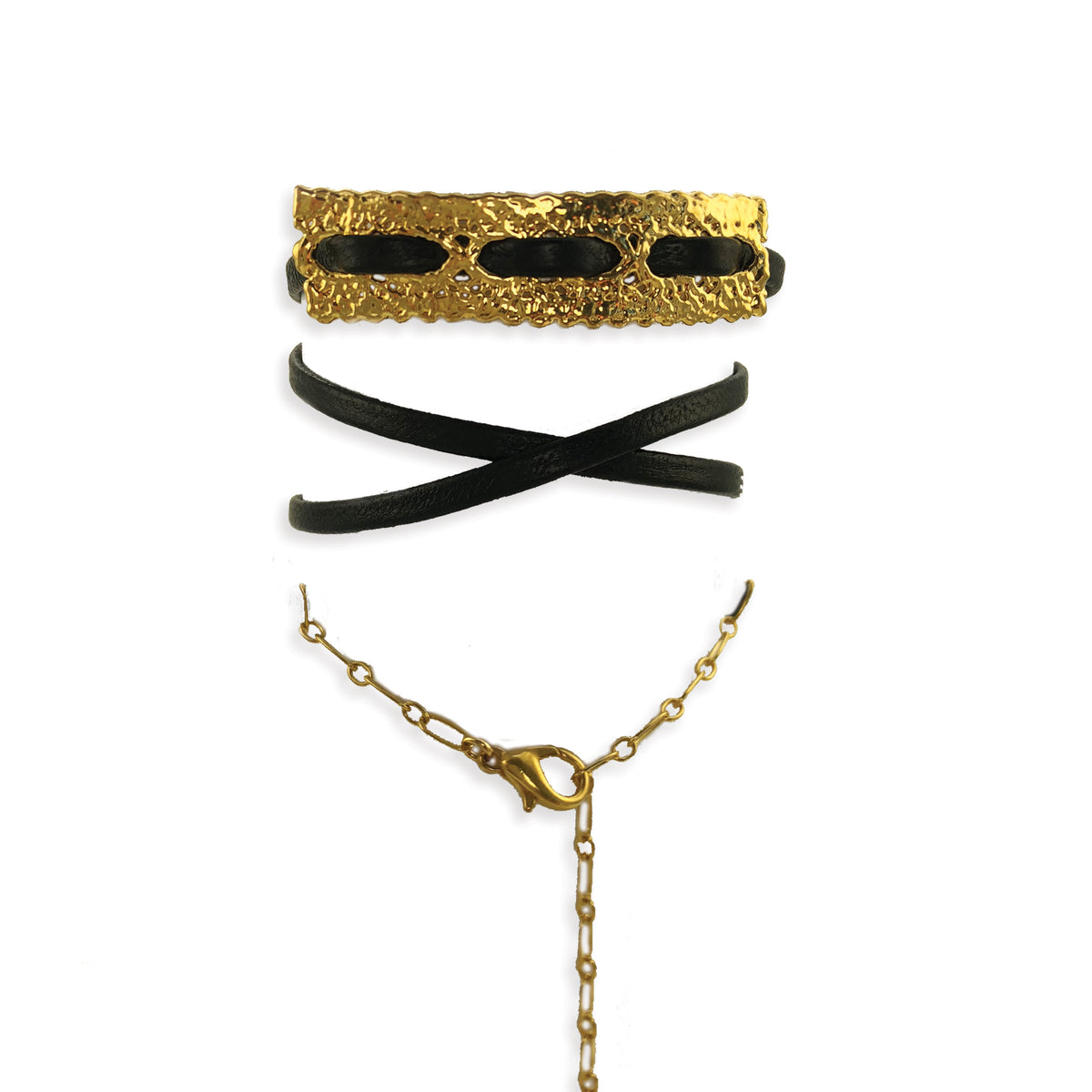 Leather bracelet with vintage lace dipped in 24k gold.