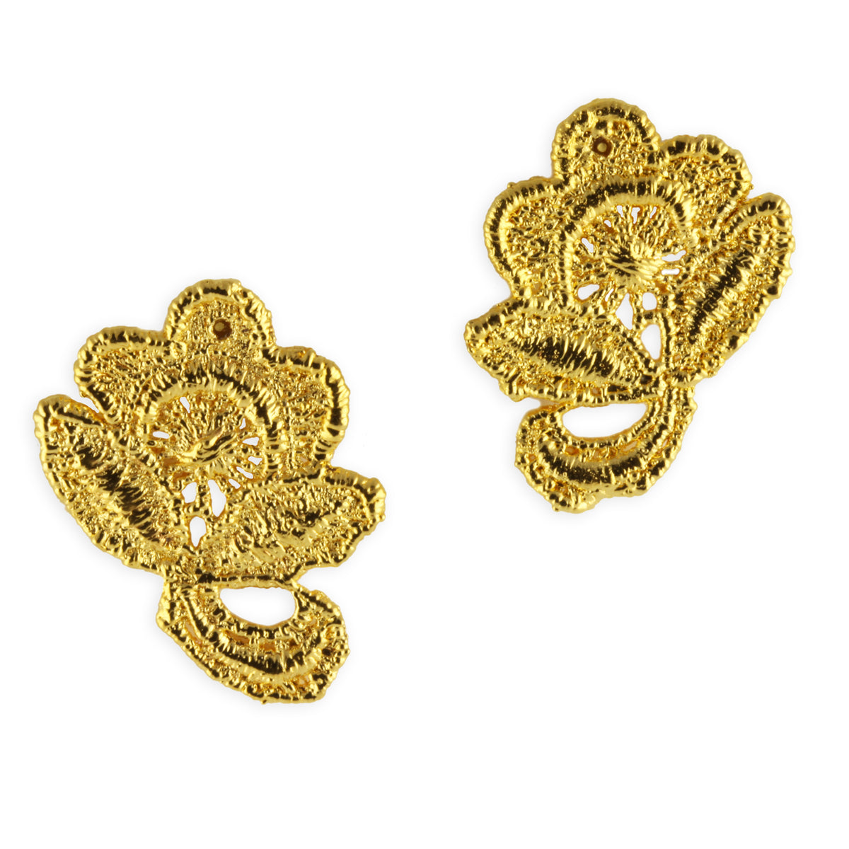 Flower stud earrings made from American lace dipped in 24k gold.