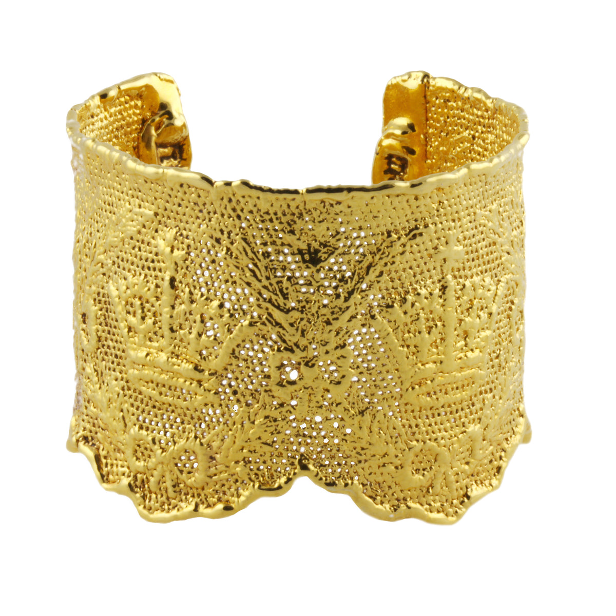 Lace cuff bracelet Margaret Rose in 24k gold made with British royal lace.
