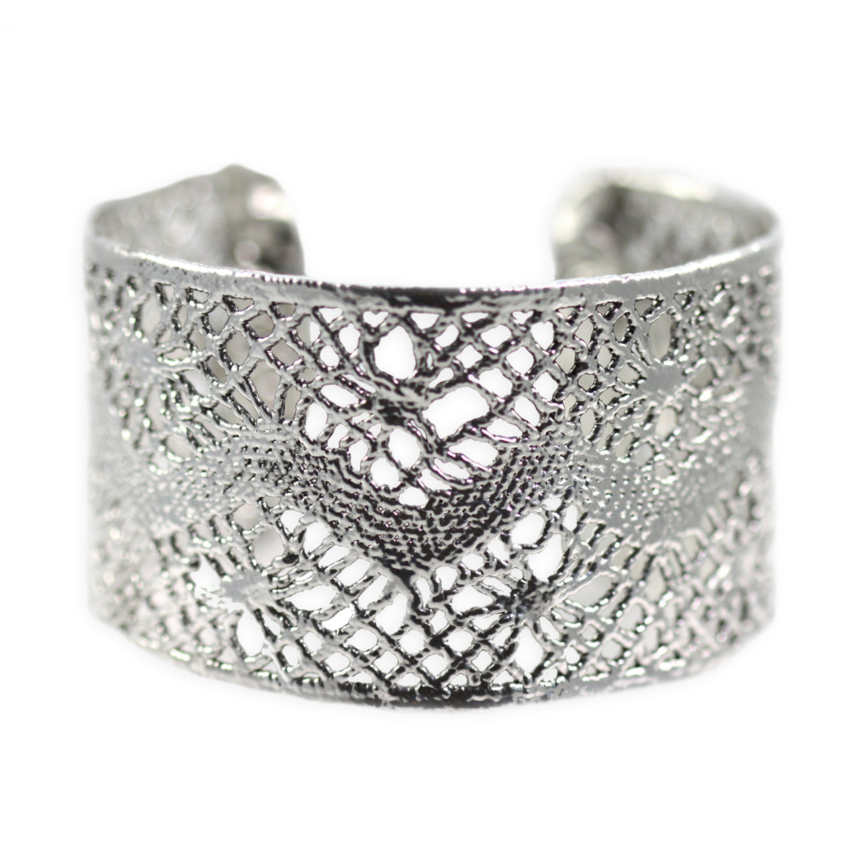 Gorgeous cuff bracelet made from Art Deco lace dipped in sterling silver.