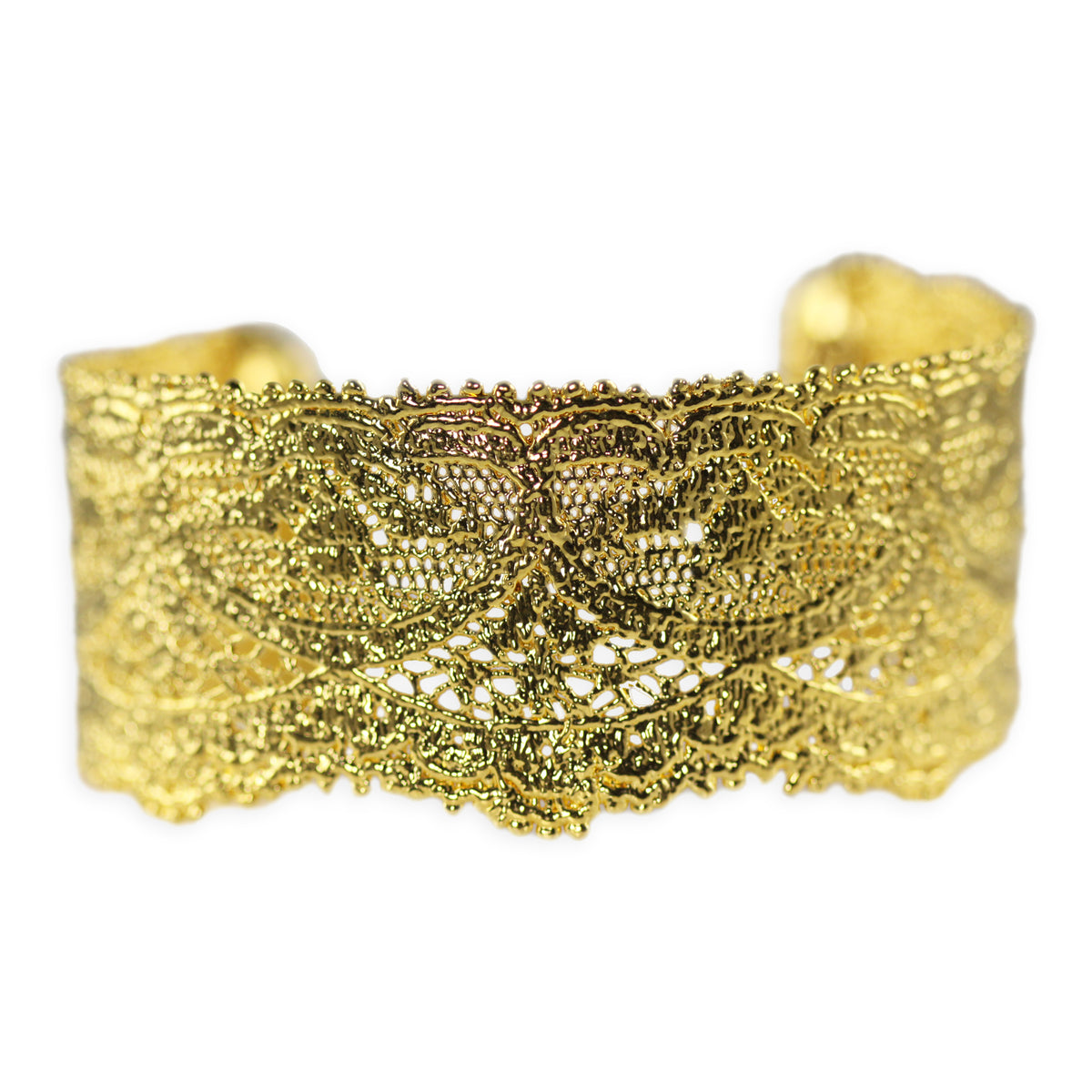 Phyllis fine lace cuff bracelet in dipped 24k gold.