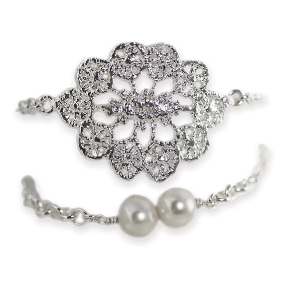 Rosetta - Chain, Pearl and Lace Bracelet - Monika Knutsson Rosetta - Chain, Pearl and Lace Bracelet - Monika Knutsson