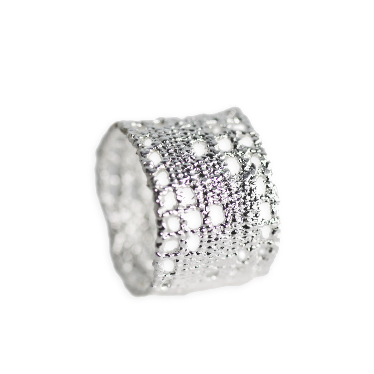 Textured lace ring in sterling silver.