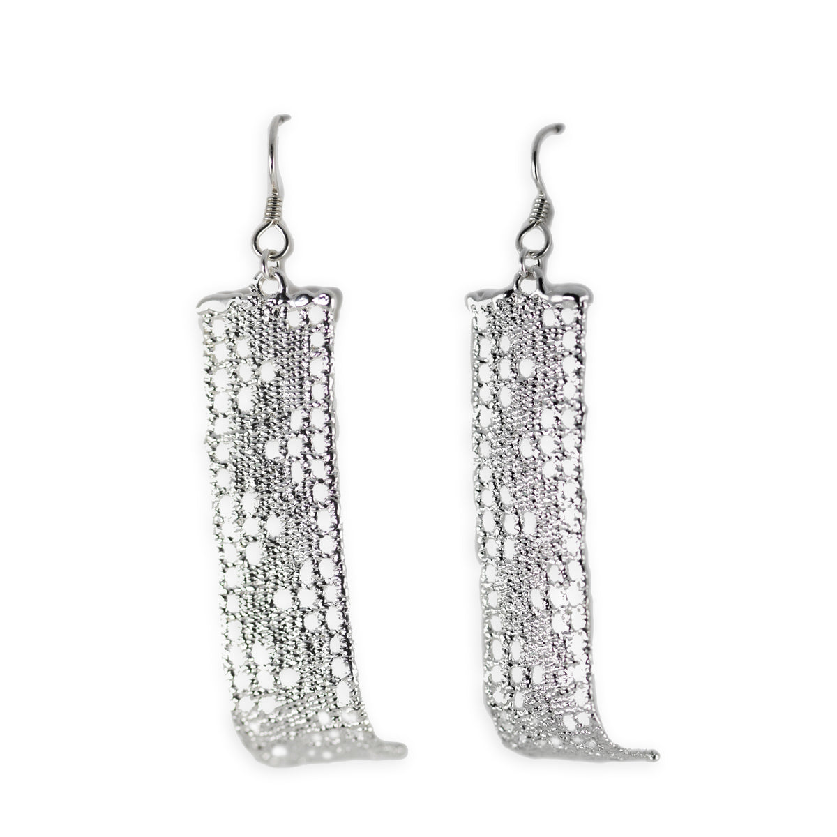 Long lace earring in sterling silver on a French wire.