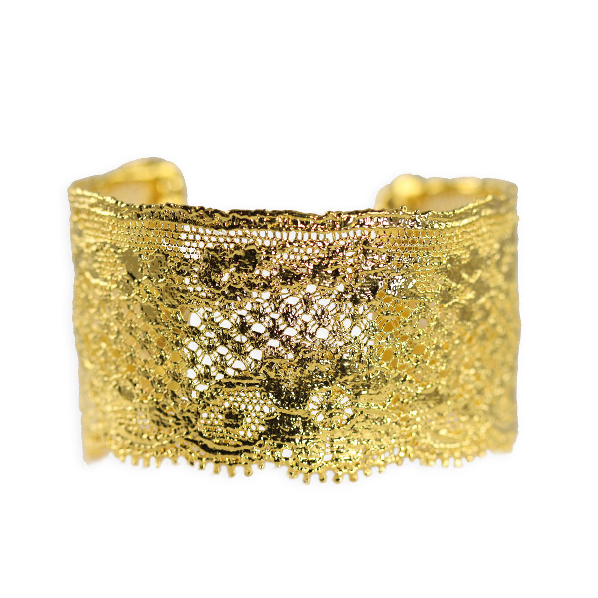 Gorgeous cuff bracelet made from French lace dipped in 24k gold, signed and numbered inside.